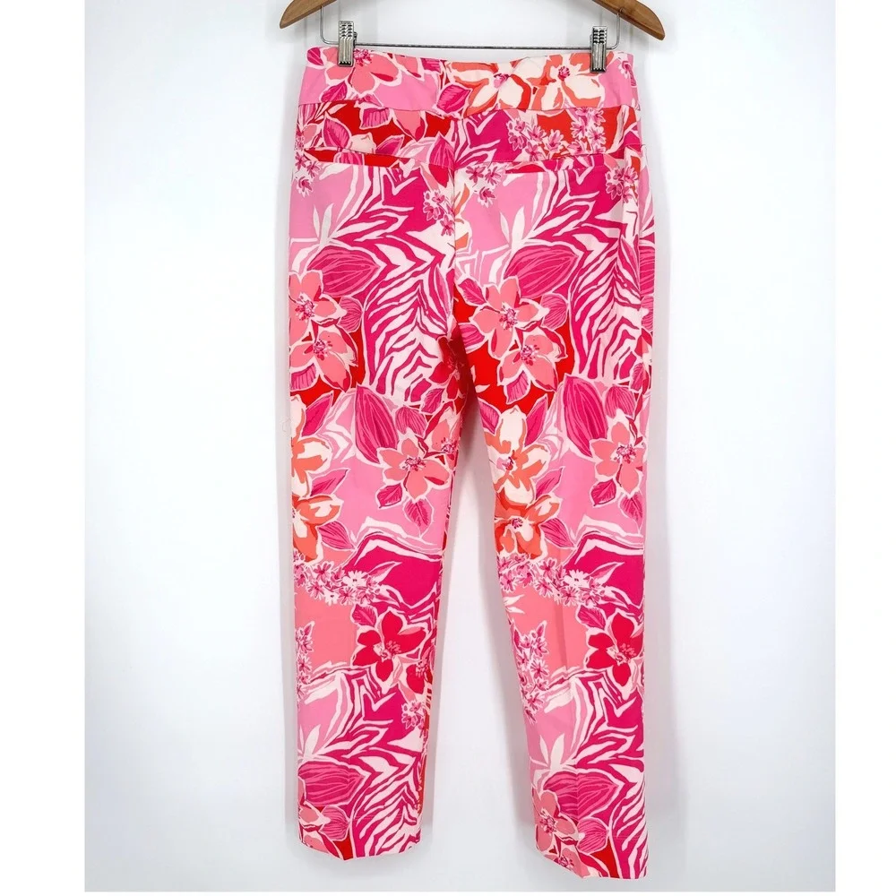 IBKUL Women's Pascha Pink Floral Stretch UPF 50+ Ankle Pants Golf Sz 8